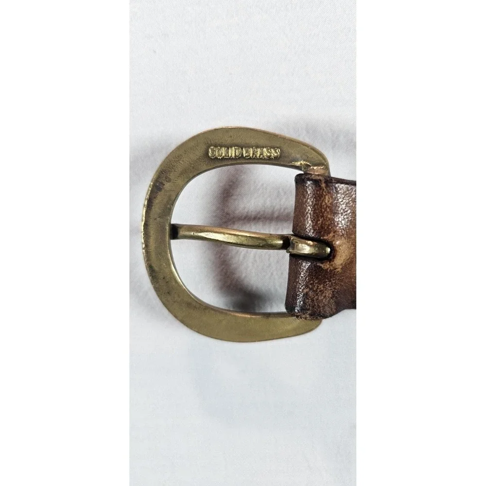 Vintage Handtooled Leather Belt Youth Sz S (17-22) Brown Flowers Brass Buckle